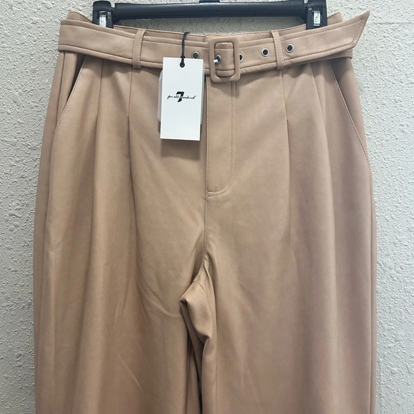 7 for all Mankind Tan Faux Leather Belted Wide Leg Pants NWT M - Picture 2 of 8